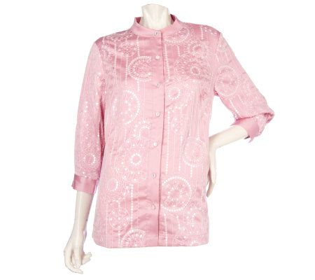 Bob Mackies 3/4 Sleeve Button Front Sequined Blouse - A215403