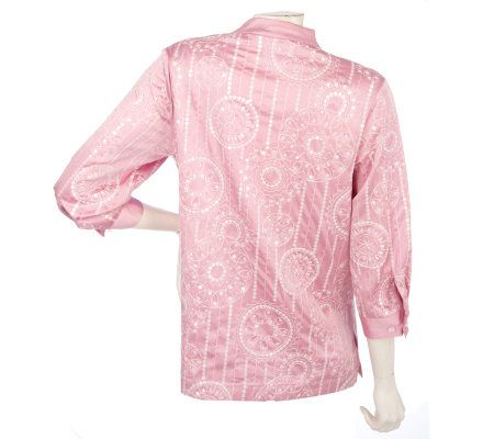 Bob Mackies 3/4 Sleeve Button Front Sequined Blouse