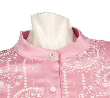 Bob Mackies 3/4 Sleeve Button Front Sequined Blouse