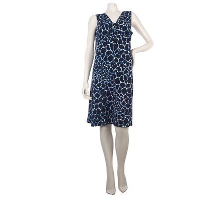 Susan Graver Liquid Knit Printed Dress with Knot Detail - A215903