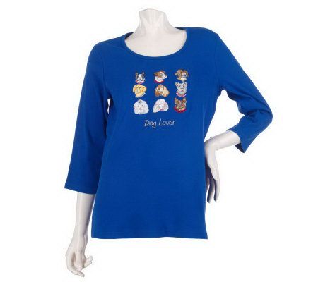 Quacker Factory Pet Lover 3/4 Sleeve T-shirt - A216403