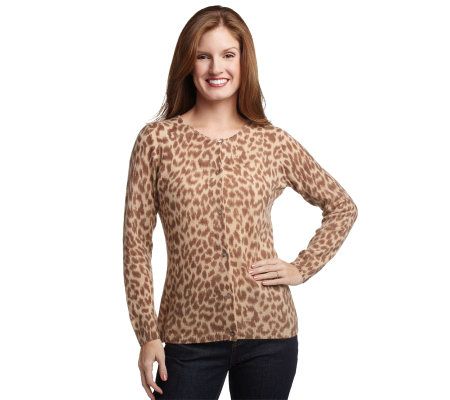 Isaac Mizrahi Live! 2-Ply Cashmere Animal Print Cardigan - A217203