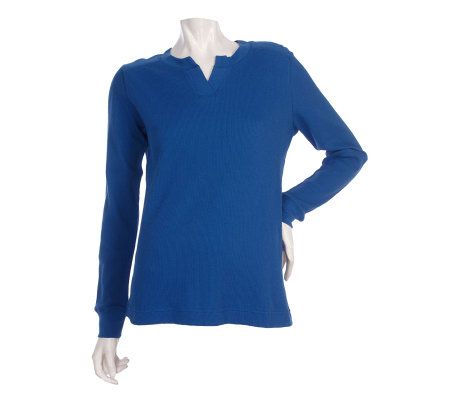 Denim & Co. Essentials Long Sleeve Notch Neck Thermal T-shirt - A217403
