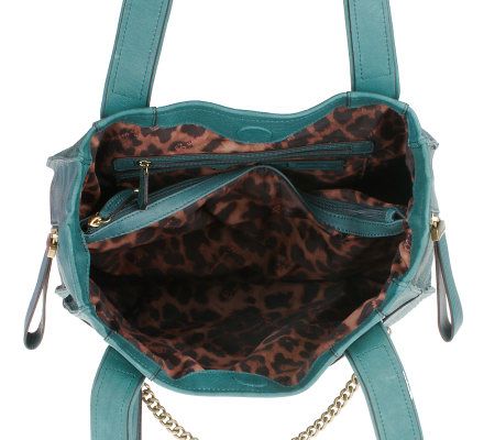 B.Makowsky Glove Leather Tote with Chain Detail