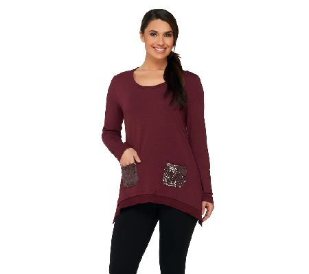 LOGO by Lori Goldstein Handkerchief Top with Sequin Pockets - A220103