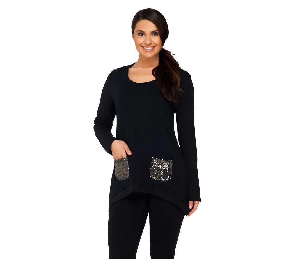 LOGO by Lori Goldstein Handkerchief Top with Sequin Pockets - A220103