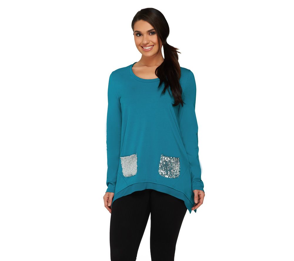 LOGO by Lori Goldstein Handkerchief Top with Sequin Pockets - A220103