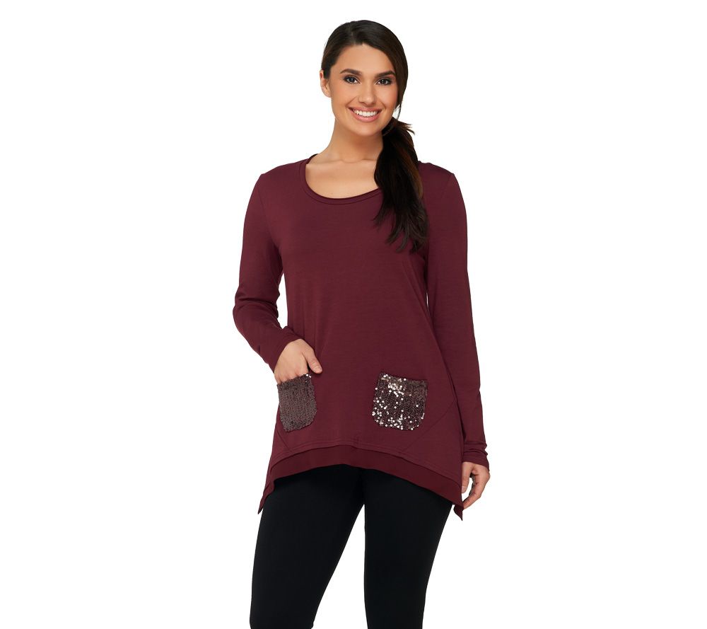 LOGO by Lori Goldstein Handkerchief Top with Sequin Pockets - A220103