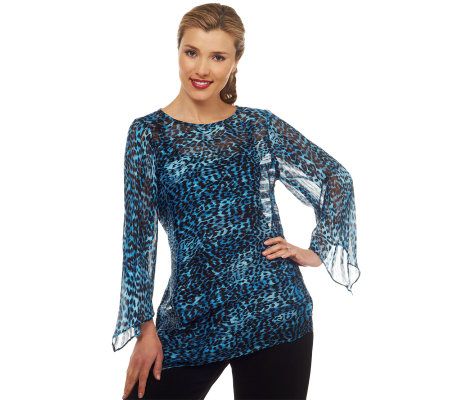 George Simonton Animal Print Asymmetrical Blouse with Pleat Detail - A220703