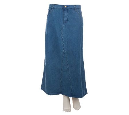 Denim & Co. Long Denim Skirt with Elastic Sides & Front Pockets - A221903