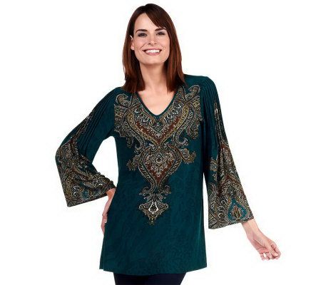 Effortless Style by Citiknits Printed Tunic w/ Pleat Detail - A225203