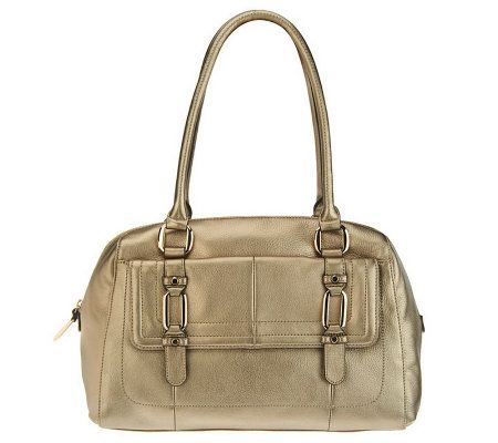 B. Makowsky Glove Leather Zip Top Satchel with Front Flap Pocket - A226103