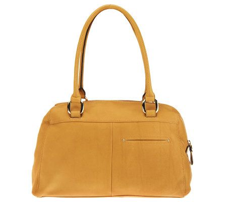 B. Makowsky Glove Leather Zip Top Satchel with Front Flap Pocket