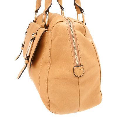 B. Makowsky Glove Leather Zip Top Satchel with Front Flap Pocket