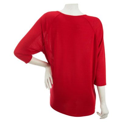 Attitudes by Renee 3/4 Sleeve Tunic with Faux Pocket Detail