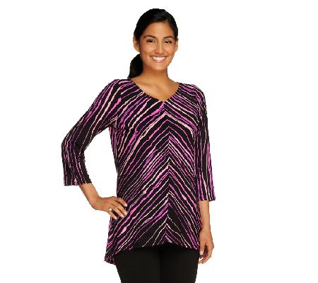 Bob Mackies PainterlyStripe V-Neck Top with Hi-Low Hem - A226903