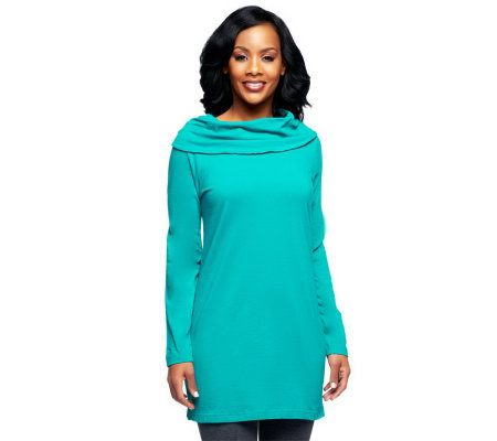 Denim & Co. Essentials Cowl Neck Tunic with Side Slits - A227903