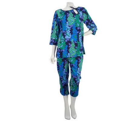 Bob Mackies Wisteria Print 3/4 Sleeve Top & Capri Pants Lounge Set - A228203