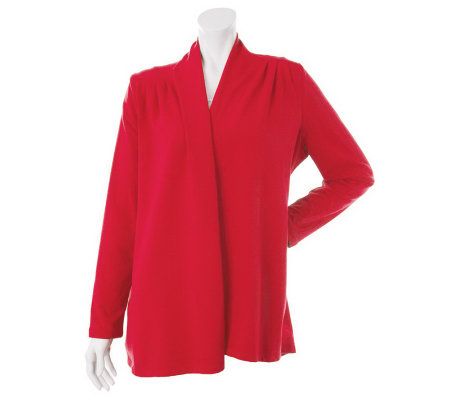 Susan Graver French Terry Cascade Front Cardigan with Long Sleeves - A230503