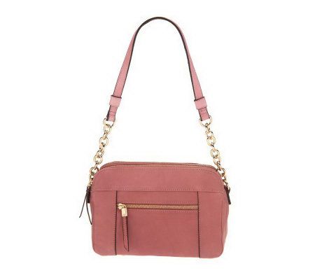 B. Makowsky Glove Leather Double Zip Top Shoulder Bag w/ Chain Detail - A231003