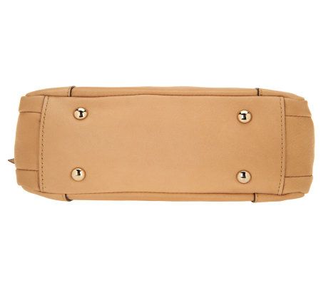 B. Makowsky Glove Leather Double Zip Top Shoulder Bag w/ Chain Detail