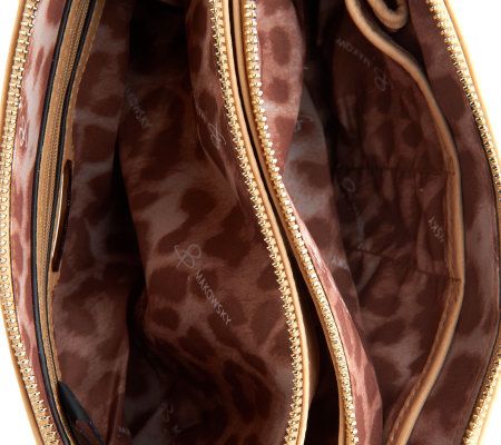 B. Makowsky Glove Leather Double Zip Top Shoulder Bag w/ Chain Detail