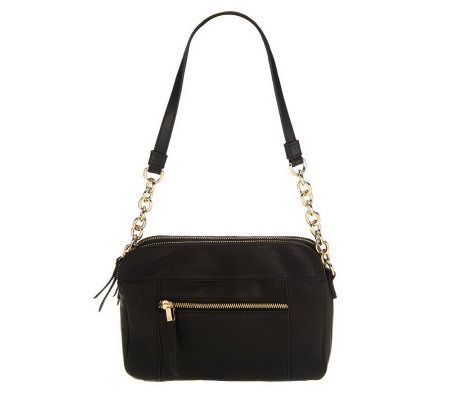 B. Makowsky Glove Leather Double Zip Top Shoulder Bag w/ Chain Detail - A231003