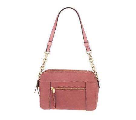 B. Makowsky Glove Leather Double Zip Top Shoulder Bag w/ Chain Detail - A231003