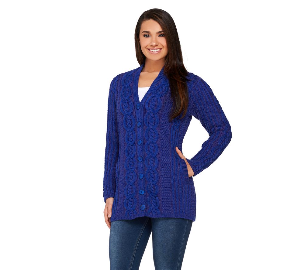 Aran Craft Merino Wool Button Front Collarless Cardigan - A231303