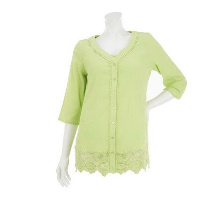 Denim & Co. Button Front Lace Detail Gauze Shirt with Tank - A232003