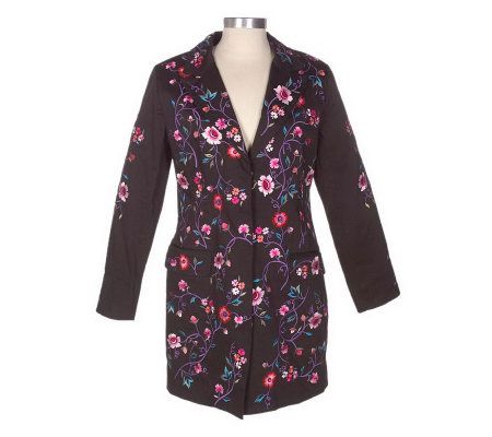 As Is Blaine Trump Stretch Cotton Topper with Floral Embroidery - A233003