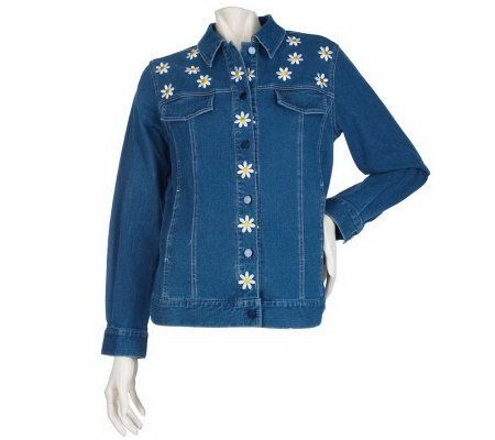 Bob Mackies Embroidered Daisy Jacket w/Daisy Detail - A200404