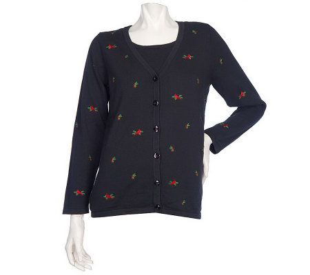 Quacker Factory Long Sleeve All Over Cardinal Duet Sweater - A209304