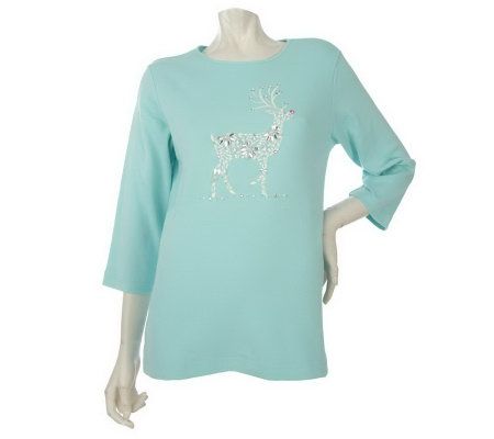Quacker Factory 3/4 Sleeve Winter Sparkle T-shirt - A210804