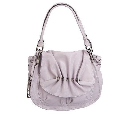 B. Makowsky Glove Leather Flap Shoulder Bag w/ Pleated Stud Detail - A215004