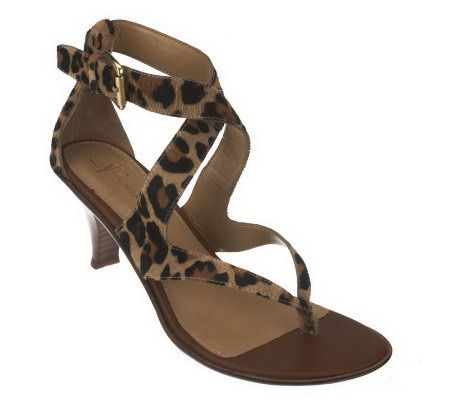 B. Makowsky Leather Thong Sandals on Mid Heel w/ Adj. Buckle - A215604