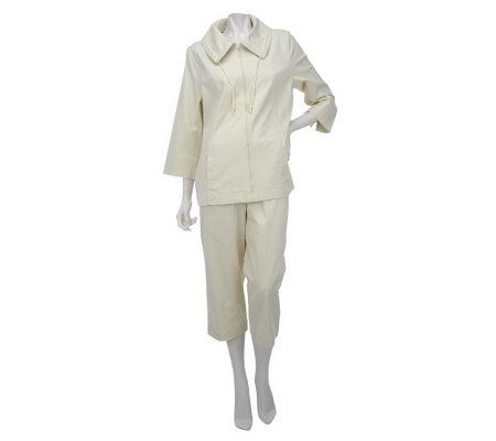 Denim & Co. 3/4 Sleeve Stretch Twill Jacket and Capri Pants - A215804