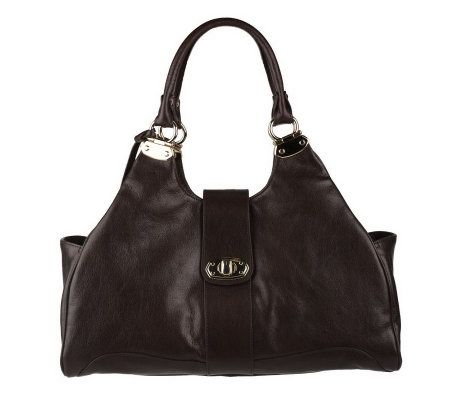 B. Makowsky Glazed Leather Large Satchel with Turn Lock Hardware - A219004