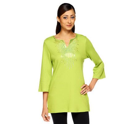 Quacker Factory Square Sequin Starburst 3/4 Sleeve Tunic - A224404