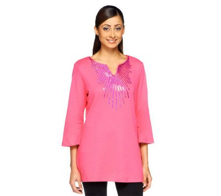 Quacker Factory Square Sequin Starburst 3/4 Sleeve Tunic - A224404