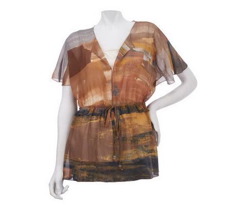 Kelly by Clinton Kelly Printed Scarf Top with Waist Detail - A225204