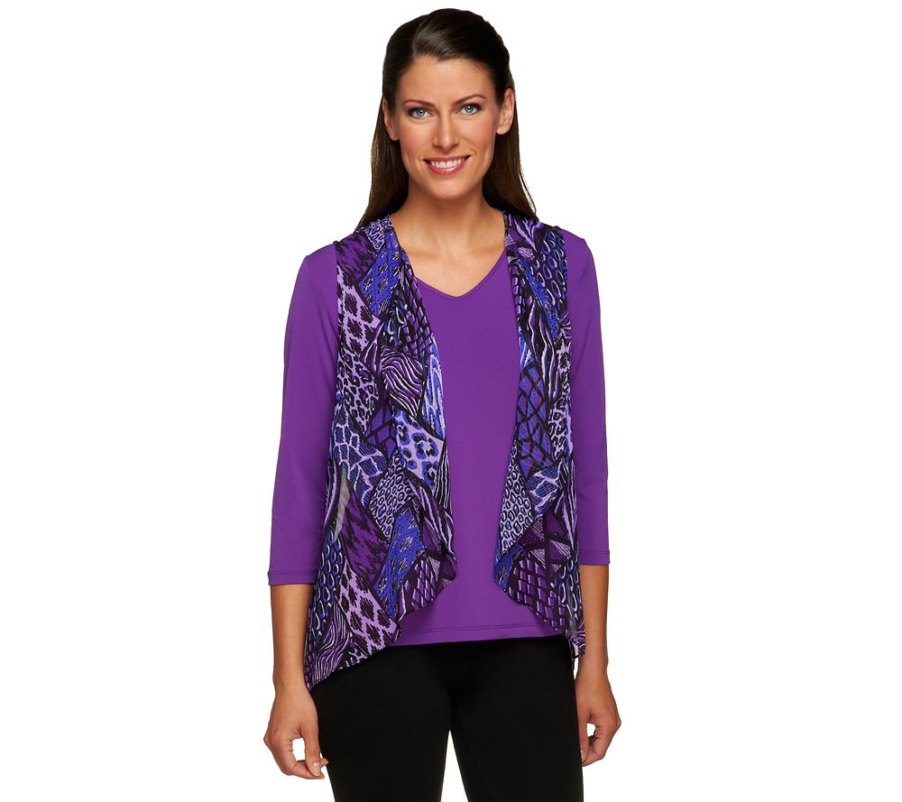 Bob Mackies Animal Print Georgette Vest and T-shirt Set - A226904