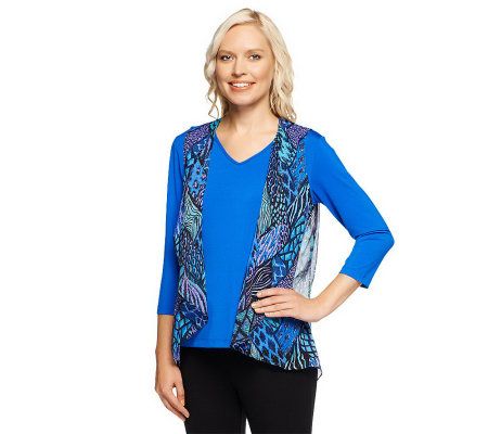 Bob Mackies Animal Print Georgette Vest and T-shirt Set - A226904