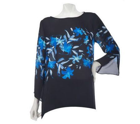 Mark of Style by Mark Zunino Floral Print Blouse with Hi-Low Hem - A228004