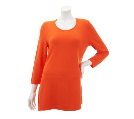 Susan Graver Solid Scoop Neck Sweater with 3/4 Sleeves - A230504