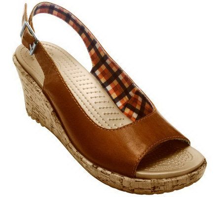 Crocs A-Leigh Wedge Leather Sandals - A324904