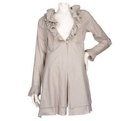 Dialogue One Button Shirt Jacket with Ruffle Collar & Cuffs - A89304