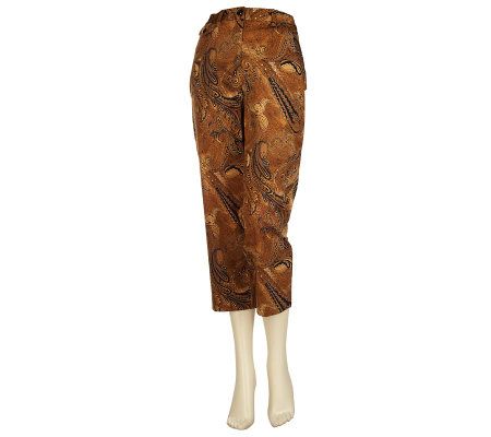 Susan Graver Cotton Sateen Printed Zip Front Capri Pants - A199405