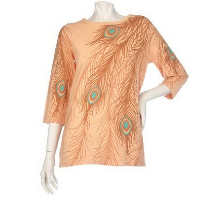 Bob Mackies Peacock Plume 3/4 Sleeve Sweater - A199705
