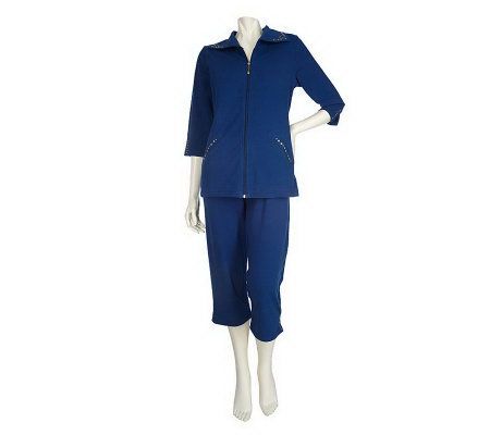 Sport Savvy Stretch French Terry Jacket & Crop Pant Set w/Stud - A200305